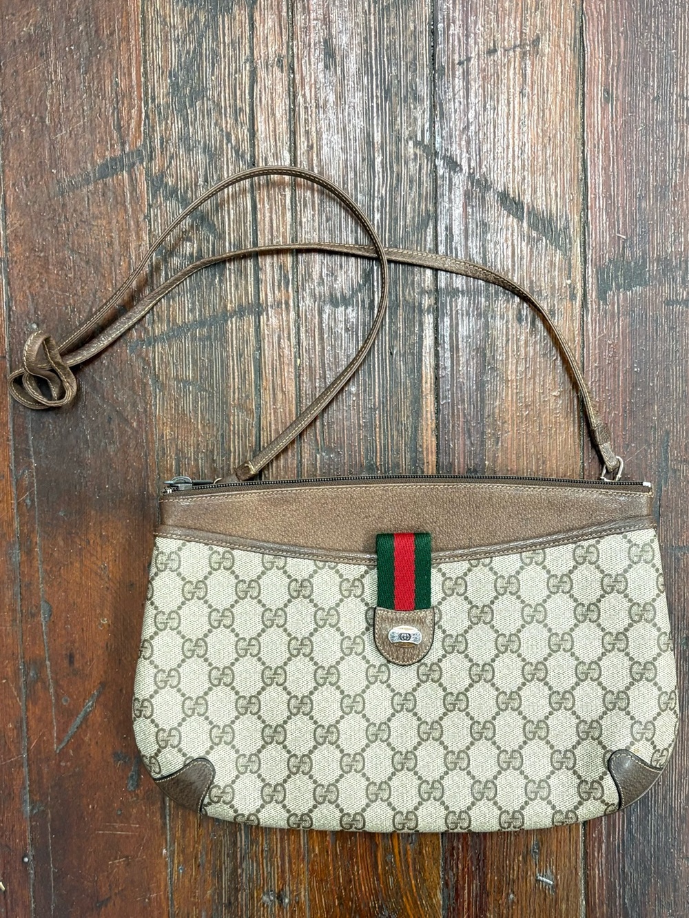 Vintage Gucci Sherry Line GG Monogram Web Stripe Convertible Crossbody Clutch